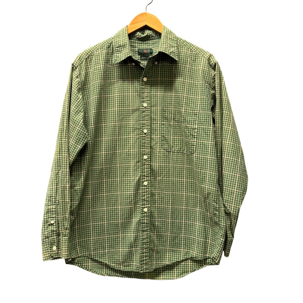 Vintage J.Crew Oarsman Button Up Mens M Gingham Plaid Green Long Sleeve Preppy
